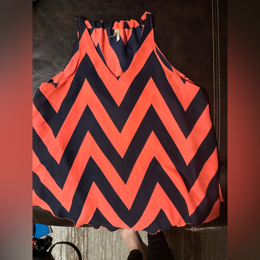 Chevron coral and navy blue blouse